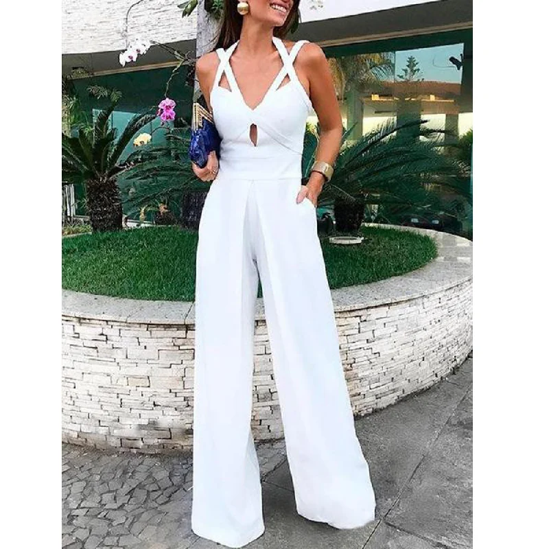 Exquisite Fabrics Women Sexy Halter Sleeveless Jumpsuits