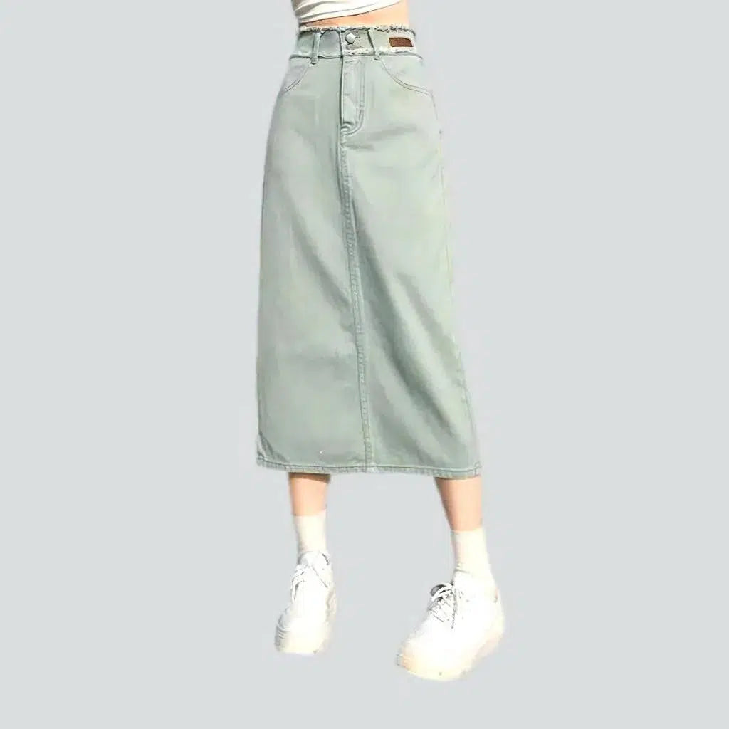 High Street Style Back slit color denim skirt
 for ladies