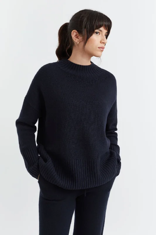 Fashion Design Navy Cashmere Comfort Sweater