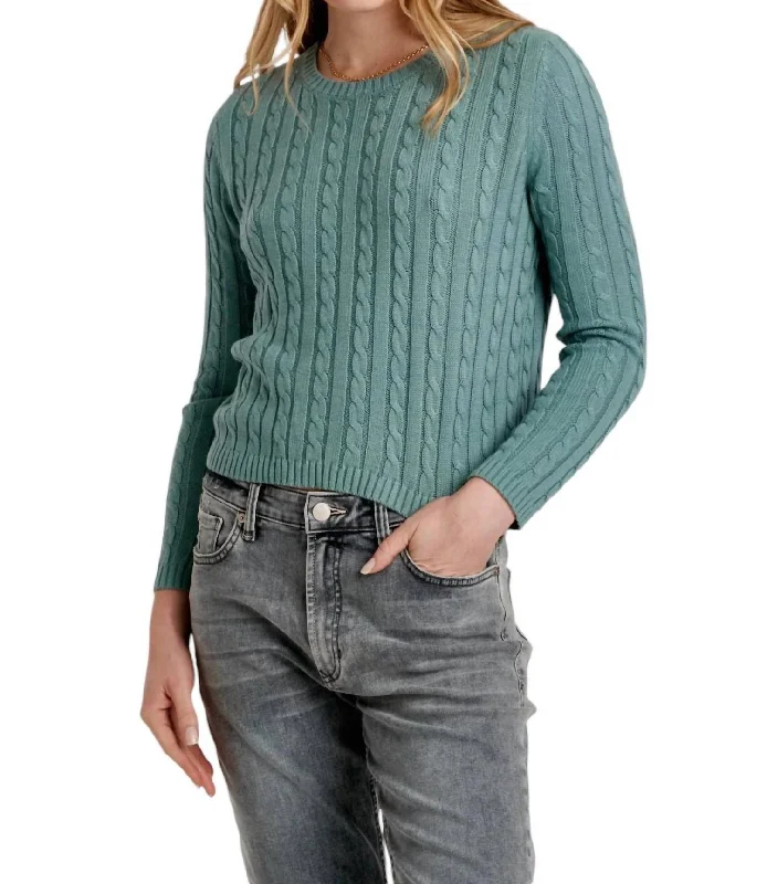 Stretch Design Lupe Cable Sweater In Slate Blue