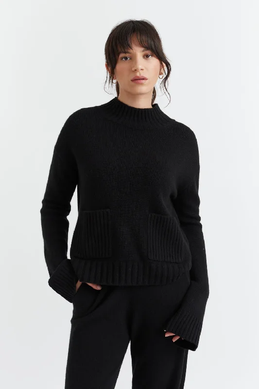 Versatile Items Black Cashmere Patch Pocket Sweater