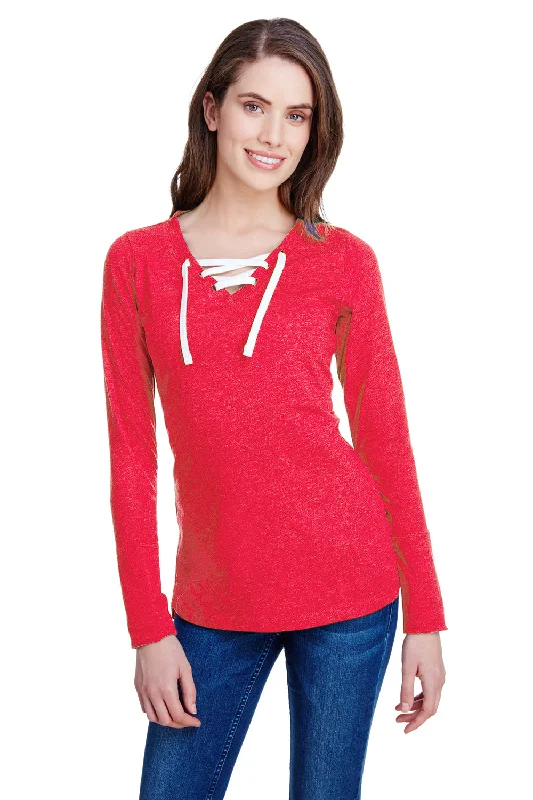 Exclusive Customization LAT Womens Fine Jersey Lace Up Long Sleeve V-Neck T-Shirt - Vintage Red