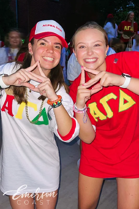 Elegant Temperament Alpha Gamma Delta Red & Gold Letter Jersey