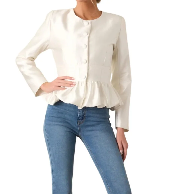 Breathable Design Satin Peplum Jacket In White