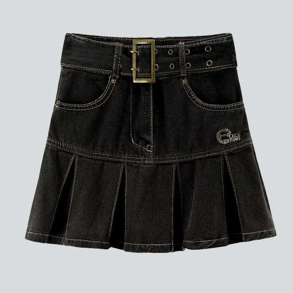 Urban Style Denim skater skirt with belt