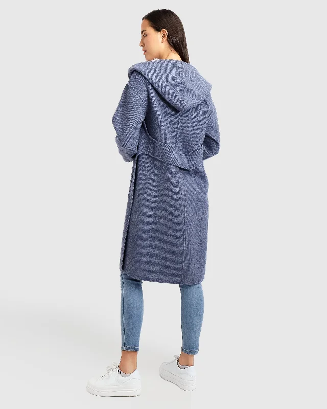 Outdoor Trend Walk This Way Wool Blend Oversized Coat - Navy Micro Check