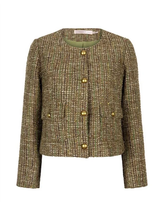 Modern City Women's Tweed Blazer In Green Tweed