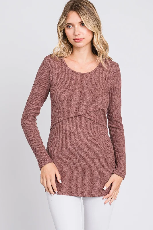 Playful Style Mauve Ribbed Crossover Nursing Top