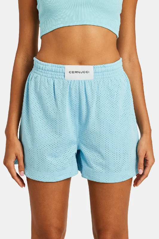 Elegant And Charming Mesh Shorts With Label - Blue