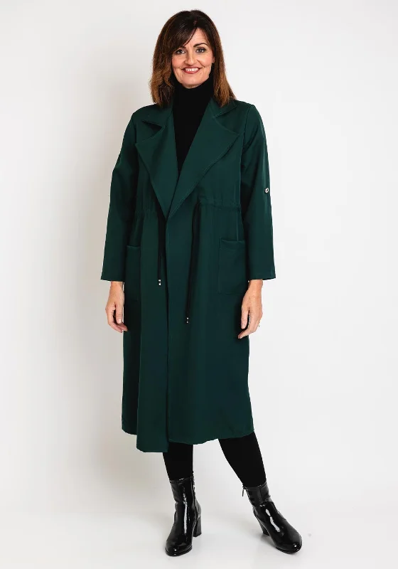 Embroidered Letters Serafina Collection One Size Drawstring Trench Coat, Green