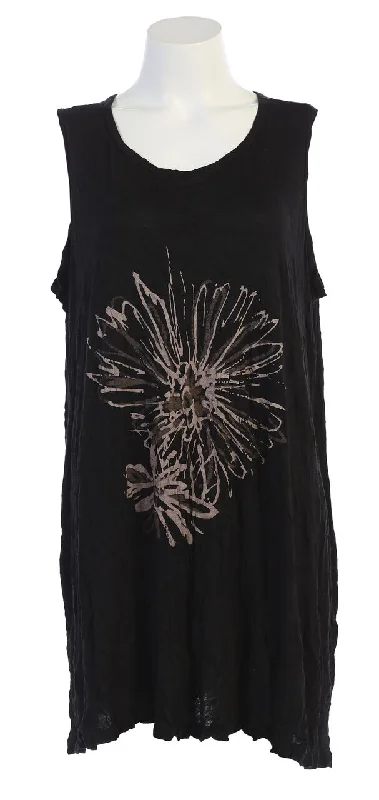 Romantic Data Mono Flower Pleated Tunic Tank Top