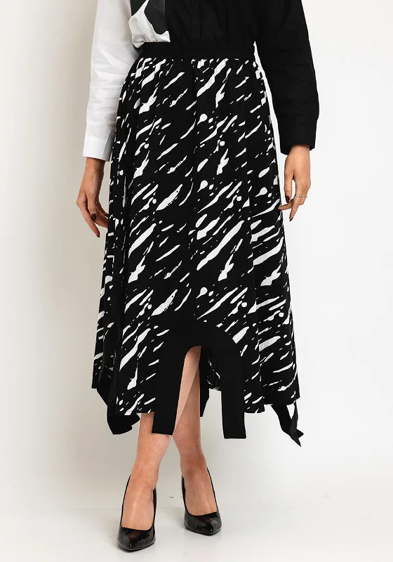 College Style Serafina Collection One Size Scattered Print A-Line Midi Skirt, Black