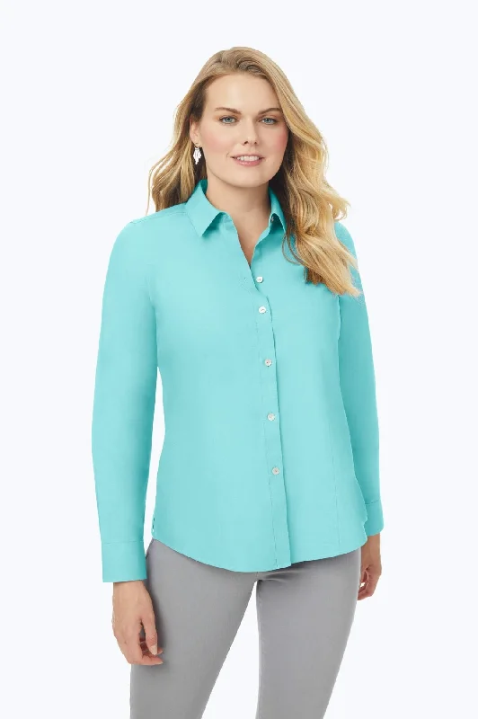 Outdoor Trend Dianna Plus Pinpoint No Iron Long Sleeve Shirt, Turquoise Tide