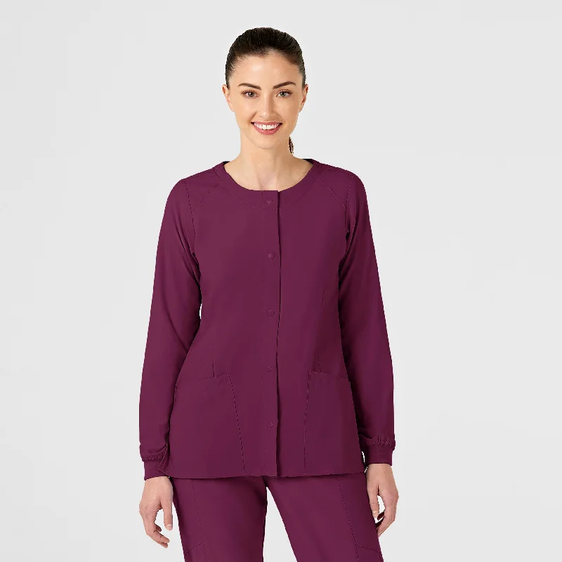 Age-reducing Style W123 Women's Crew Neck Warm Up Scrub Jacket - Wine