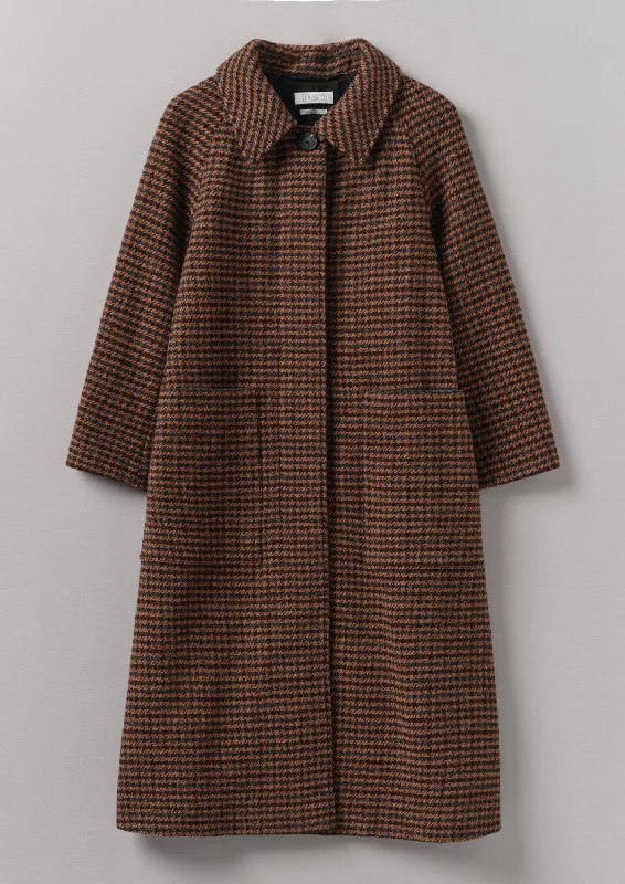 Lazy Home Frankie Wool Houndstooth Raglan Coat | Burnt Orange