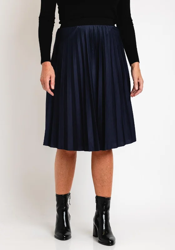 Minimal Style Serafina Collection One Size Pleated Knee Length Skirt, Navy