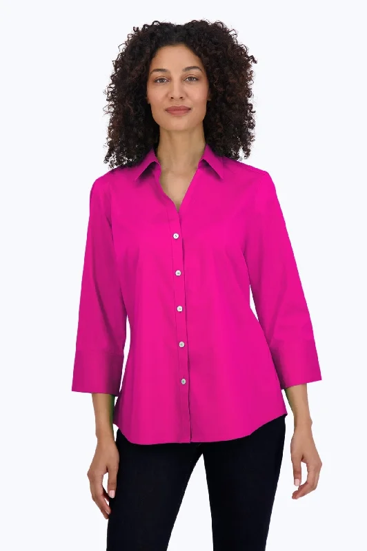 Comfortable And Versatile Mary Stretch No Iron 3/4 Sleeve Shirt, Azalea