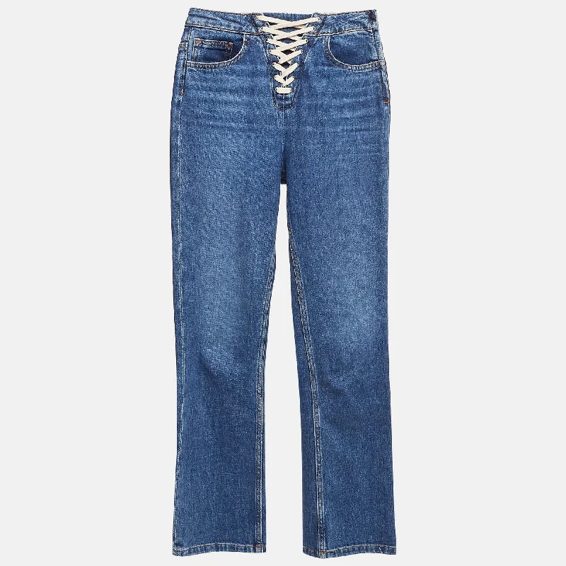 Luxury And Elegant Maje Blue Lace-Up Denim High Rise Jeans