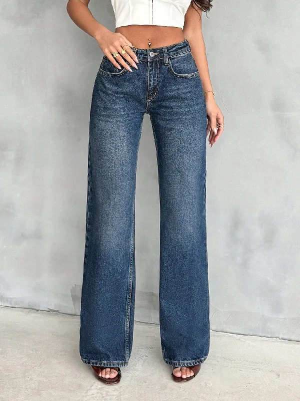 Comfortable And Casual Aged Rust Blue Loose Straight Fit Jeans