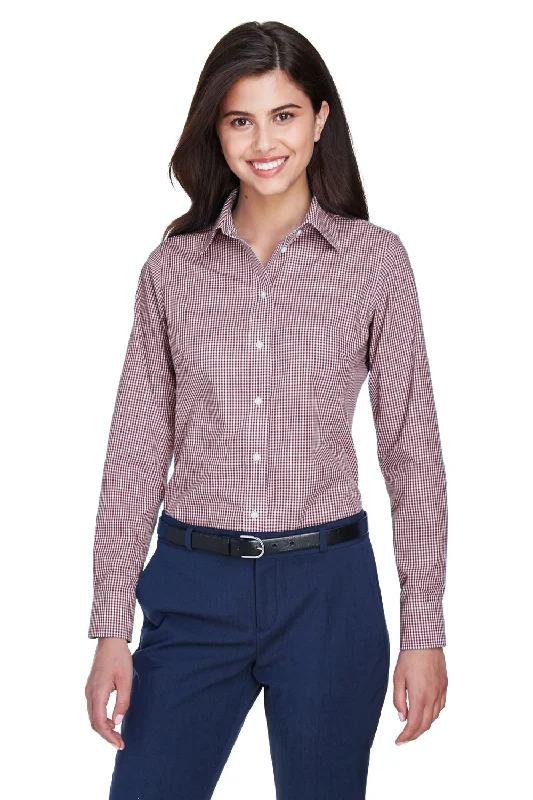 Fashion Selection Devon & Jones Womens Crown Woven Collection Wrinkle Resistant Long Sleeve Button Down Shirt - Burgundy