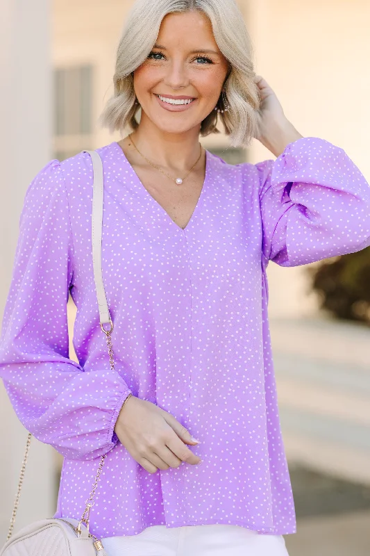 College Style Falling For You Lavender Polka Dot Blouse