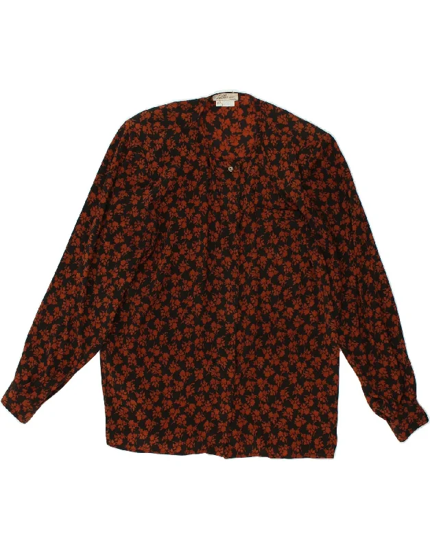 Carefree Style VINTAGE Womens Shirt Blouse IT 42 Medium Brown Floral Acetate