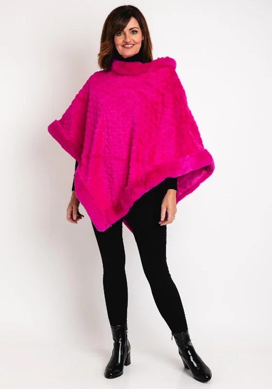 High Street Design Serafina Collection One Size Heart Embossed Faux Fur Poncho, Fuchsia