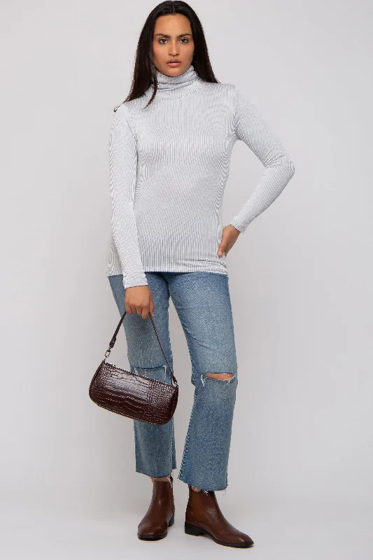 Creative Prints Grey Ribbed Turtleneck Top