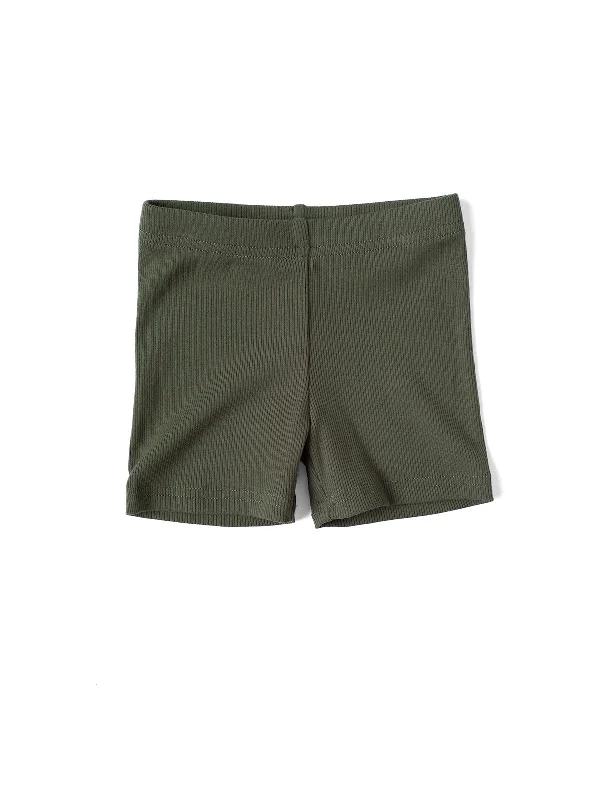 Stretch Design Ribbed Biker Short - Dark Moss