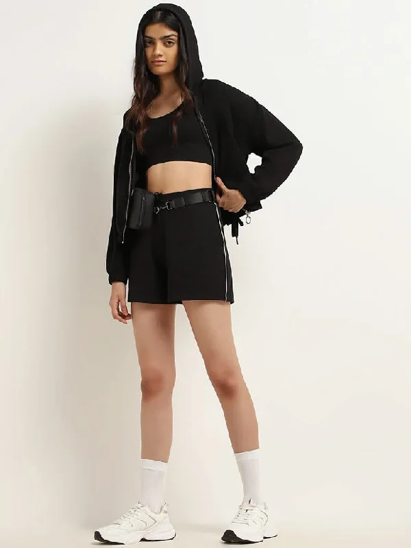 Fashionable Prints Studiofit Black Cotton Mid-Rise Shorts