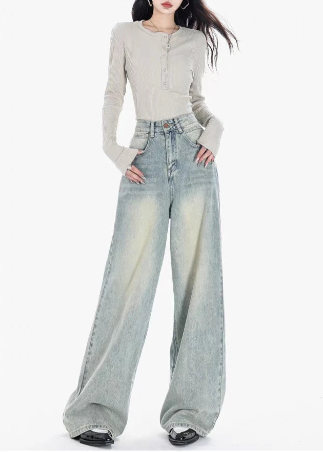 Bright Colors Blue Vintage Yellow Tinted Wide Leg Jeans