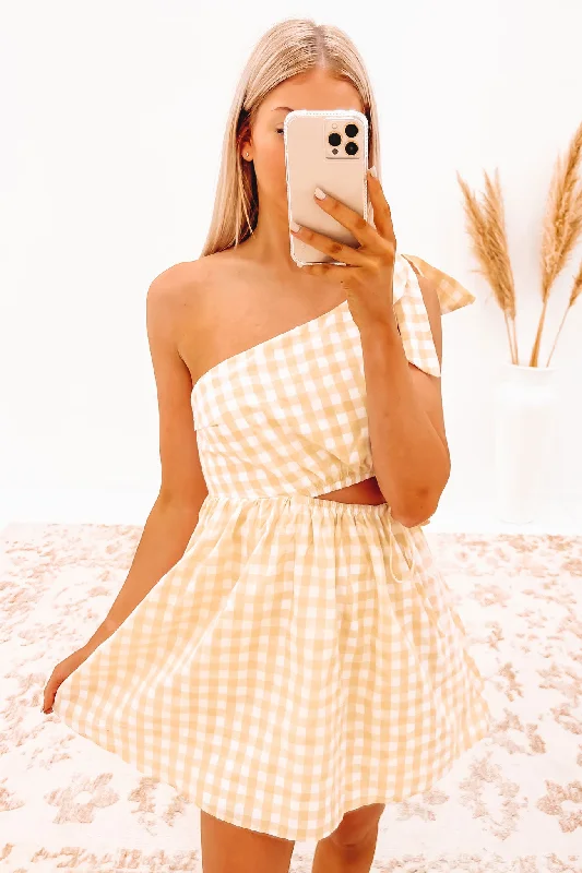 Practical Style Adora Mini Dress Beige Gingham