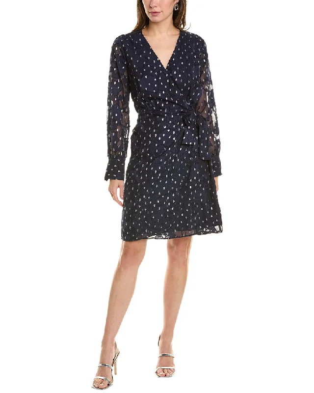 Age-reducing Style Anne Klein Chiffon Jacquard Faux Wrap Dress