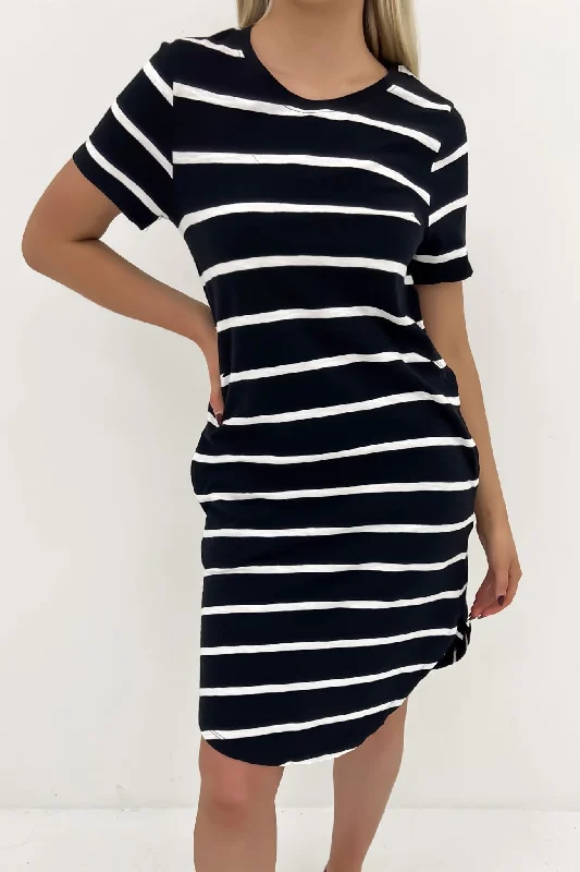 Comfortable And Casual Bay Stripe Dress Black White Stripe