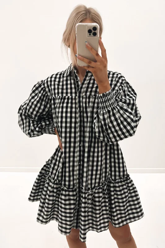 New Autumn And Winter Styles Brandi Mini Dress Black White Check