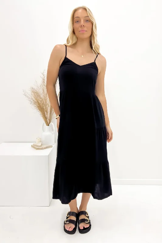 Classic Color Bridey Midi Dress Black