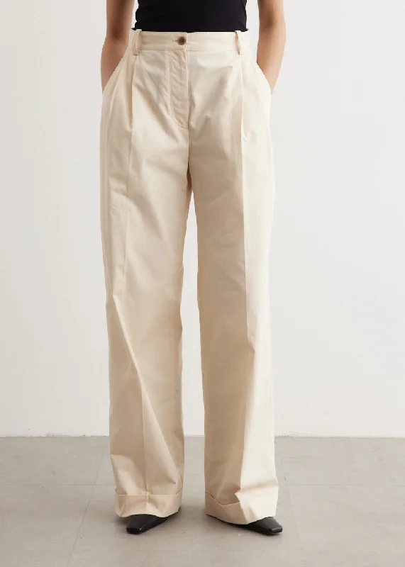 Slightly Flared Design Double Pleats Pants