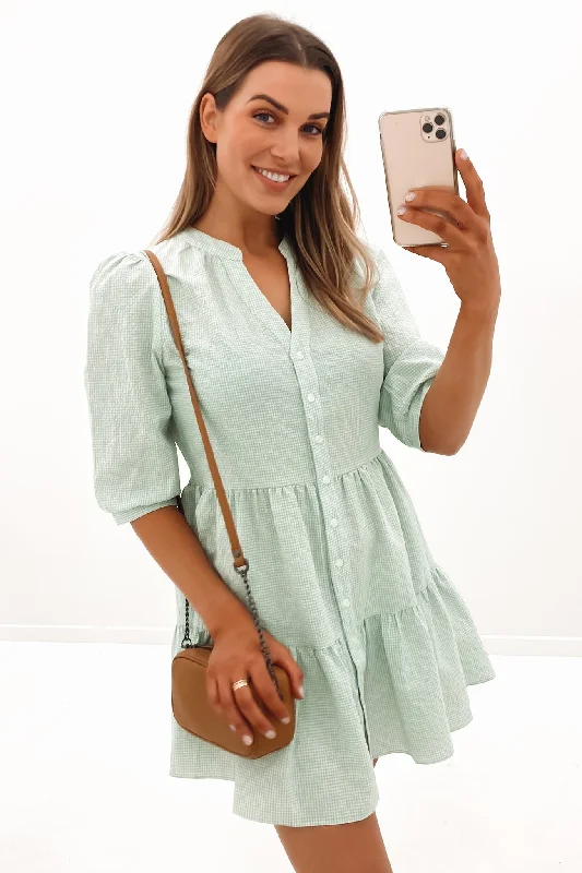 Romantic Data Etta Mini Dress Green Check