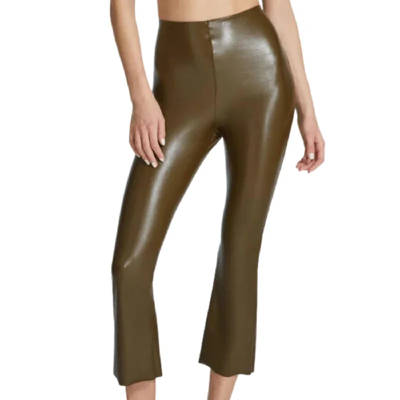 Fashionable Items Faux Leather Cropped Flare Pants In Cadet