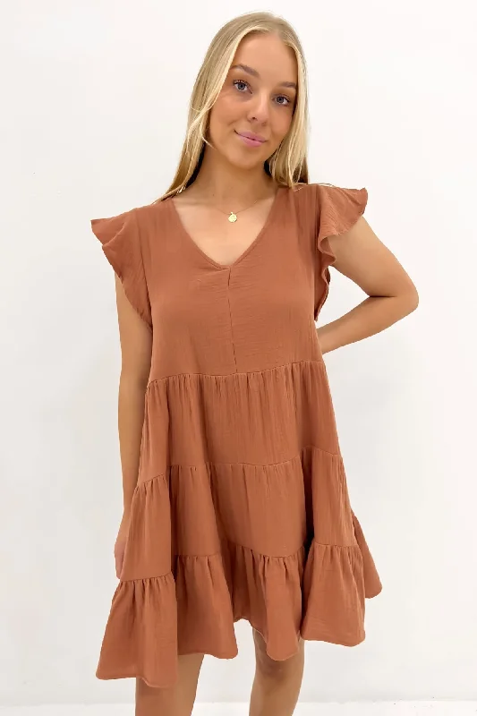 Free And Casual Felix Tiered Mini Dress Mocha