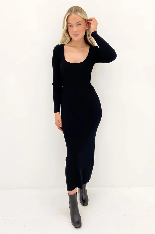 Light And Breathable Freya Long Sleeve Maxi Dress Black