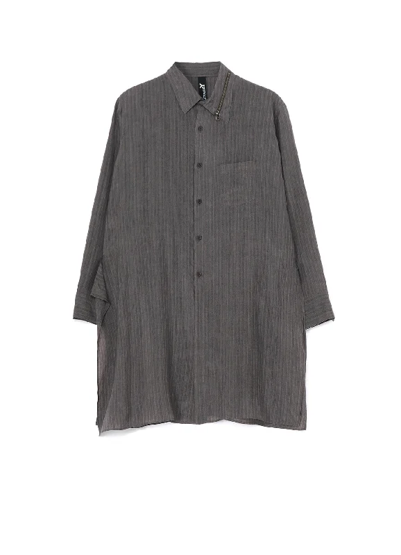 Urban Style INK DYED STRIPE CUPRO RAYON COLLAR ZIPPER SHIRT