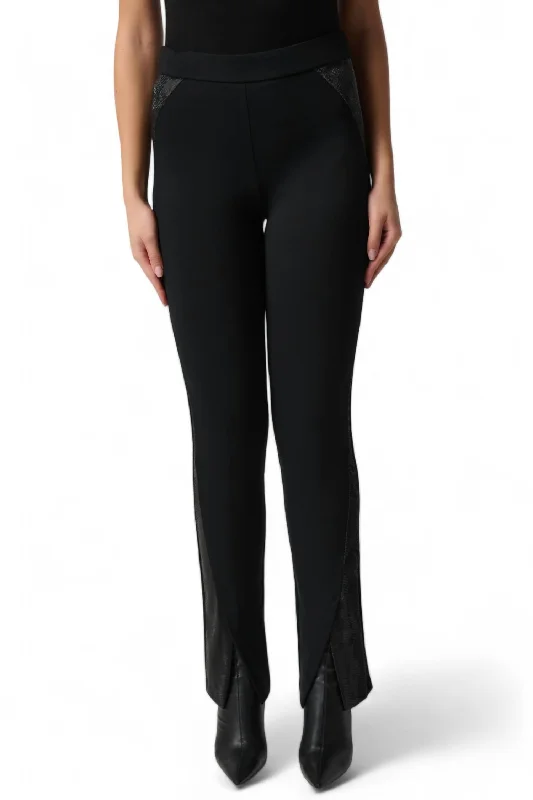 Light And Breathable Heavy Knit Snake Leatherette Pull-On Pants In Black