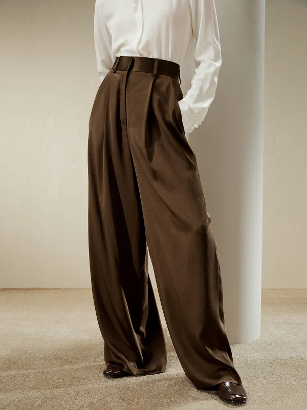 Elegant Wear High-Waisted Wide Leg Dense Silk Pants for Women