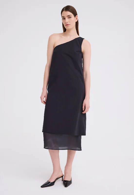 Minimalism Incline One Shoulder Dress - Black