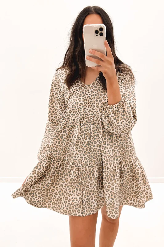 Fresh And Simple Indianna Mini Dress Mocha Leopard