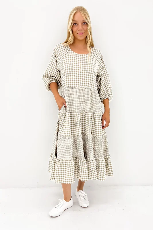 Comfortable And Cold-proof Jada Midi Dress Beige Check