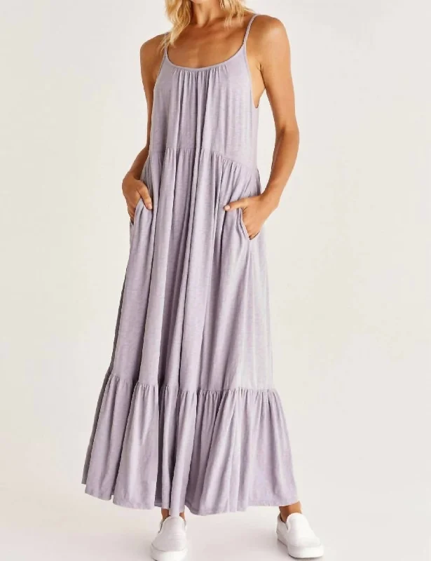 Avant-garde Design Lido Slub Tiered Maxi Dress in Lavender Ash