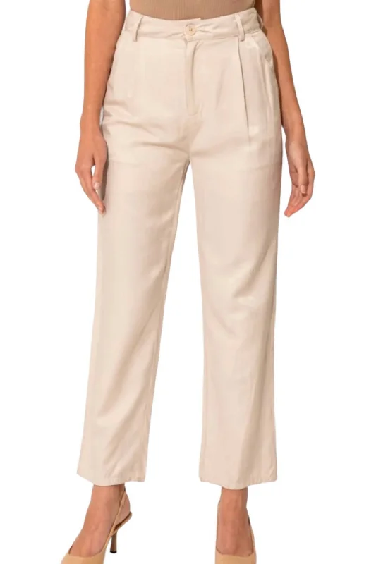 Slim Fit Pleated Crop Pants In Stone