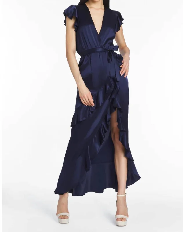 Multifunctional Style Silk Maxi Dress In Navy